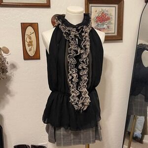 Romantic‎ Ruffled Black Sheer Chiffon Blouse